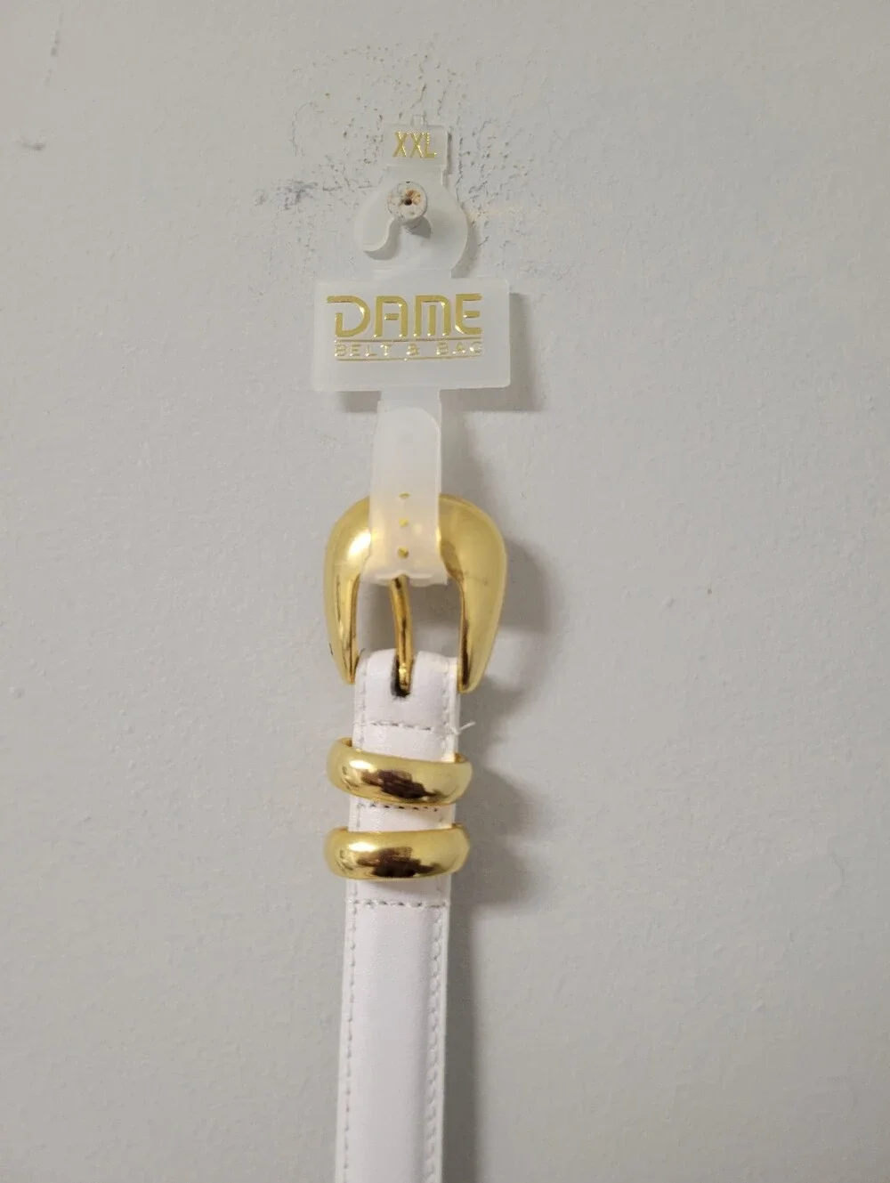 NWT Dame Belt & Bag White Leather Gold Buckle Belt XXL (47in total)